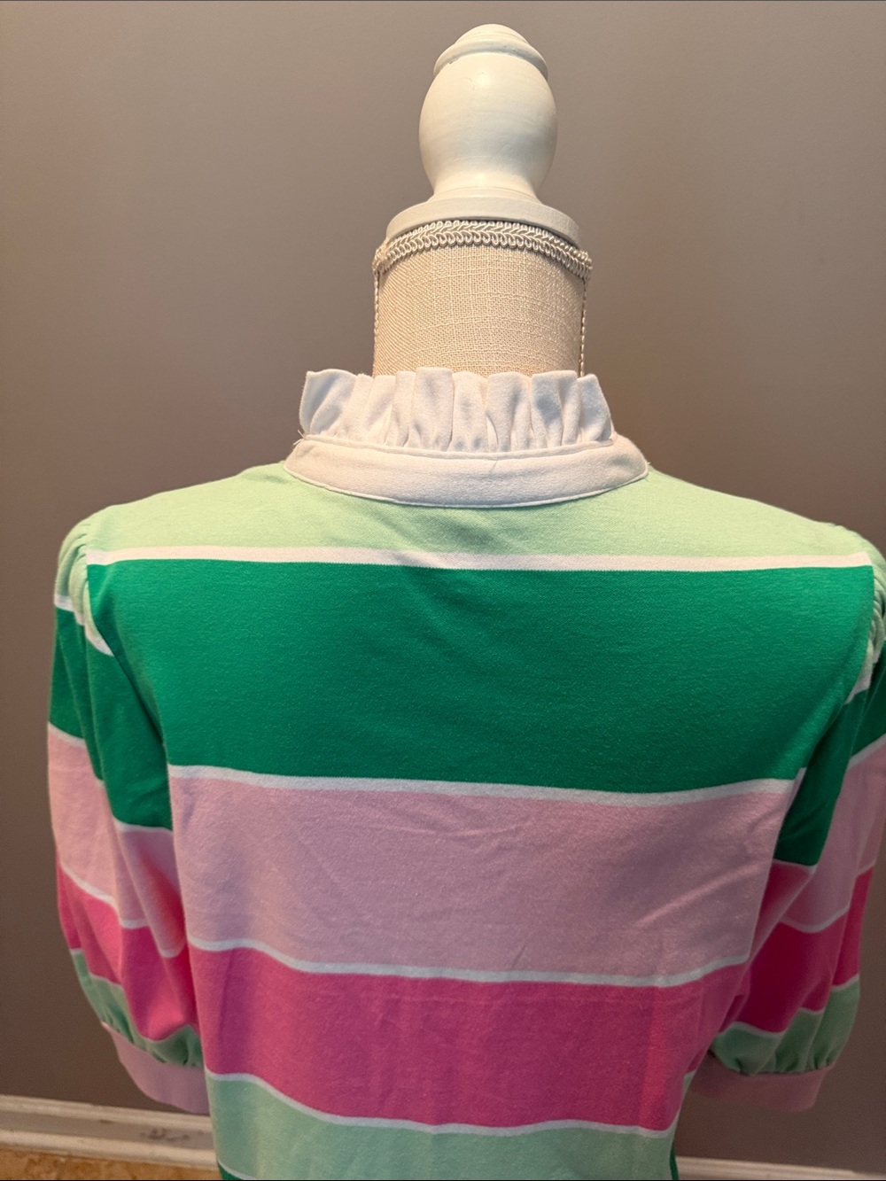 Crown & Ivy Striped Puff-Sleeve Dress in Pink & Green Size Med - Picture 7 of 12